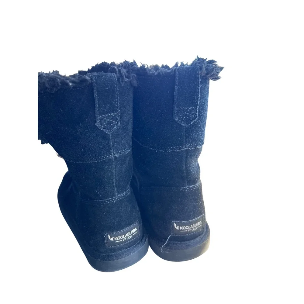 Koolaburra by UGG Size 5 Black Suede Leather Faux Fur Trimmed Winter Ankle Boots